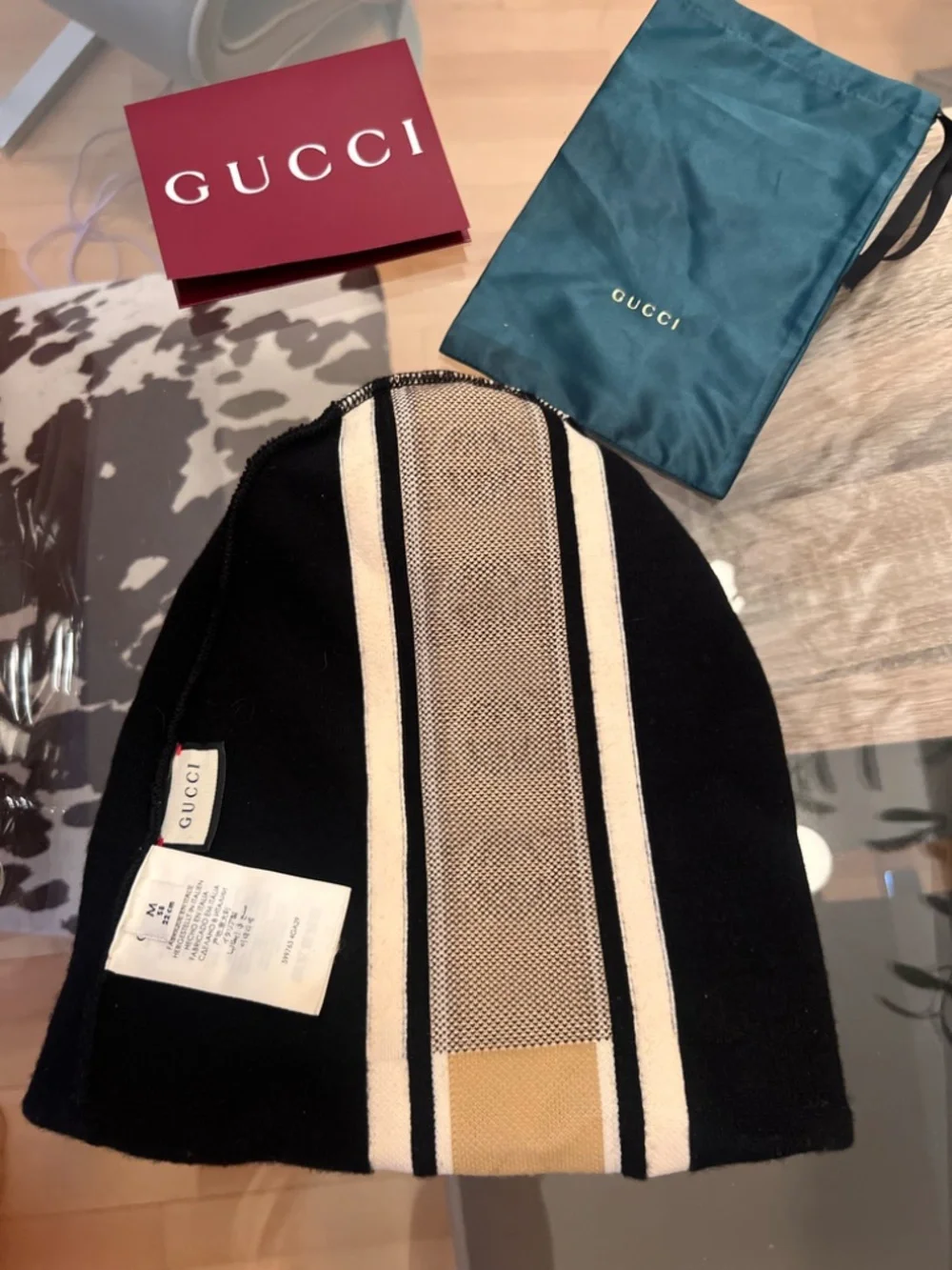 Authentic BRAND NEW Gucci Men's Black Interlocking G Stripe Beanie